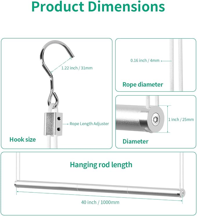 BaiNong Adjustable Closet Hanging Rod 40" Silver Closet Rod Extender | Heavy Duty Double Hanging Closet Rod, Walk-in Closets, and Clothes Rack to Maximize Storage Space