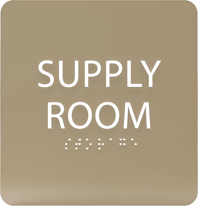 6" X6" Supply Room Sign - ADA Compliant Tactile Graphics Grade 2 Braille Text Acrylic Door Wall Signs - Stocking Tracking Monitoring Storage Room Sign for Office, School, Warehouse