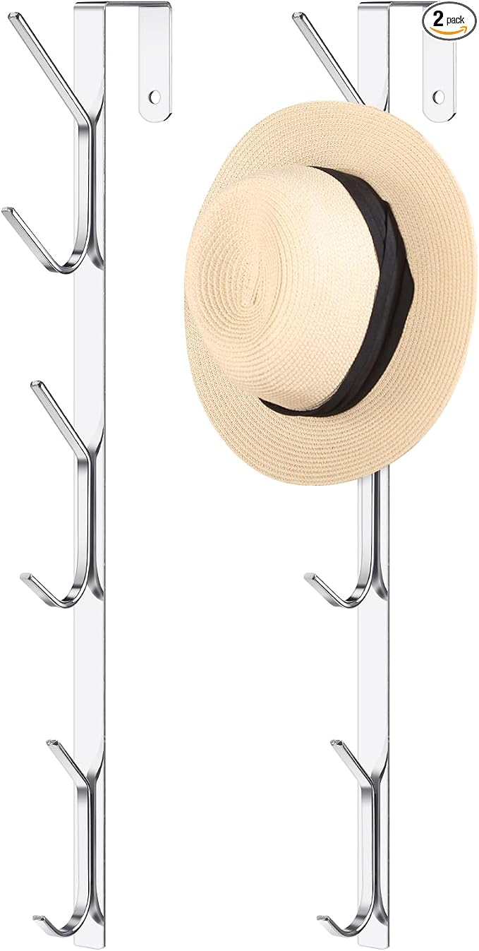 Tandefio 2 Pack 13.8" Over The Door Hook Hanger Comes with 6 Hooks from Large to Small Metal Extra Long Over The Door Hooks Hanger for Hats Rack Coat Scarf Purse Bags Scarf Keys and More (Silver)