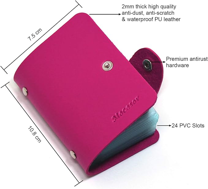 Credit Card Holder for Men & Women Bank Card Case with 24 Insert Slots (Rose Red)