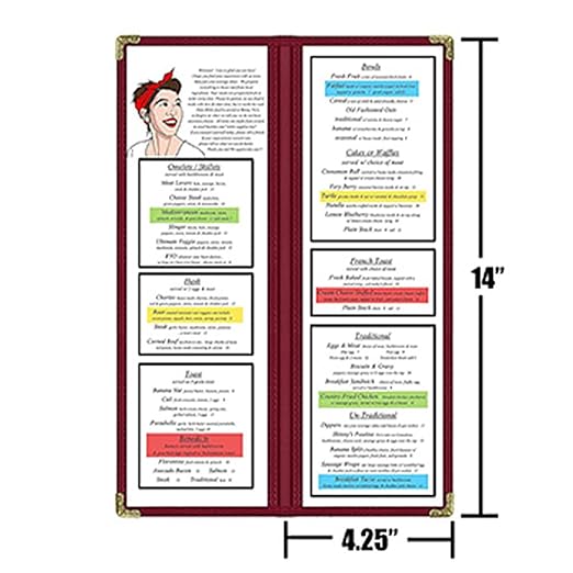 Goodsmart Restaurant Menu Covers - 25 Pack Burgundy 2 Pages / 4 Views 4.25" x 14", Top-Loading Vinyl Menu Holders with Clear Sleeves, Double-Stitched Edge, Leather-Style Café Covers with Gold Corners