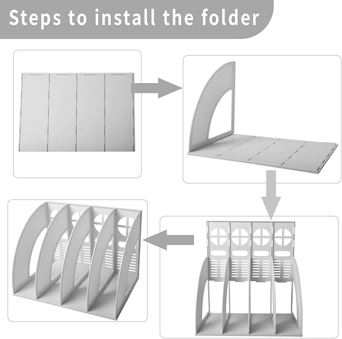 A4 File Holder Magazine File Folder Desk Organizer, 4 Vertical Compartments Bookshelf Document Divider Paper Box Bookends for Office Home Organization and Storage Racks
