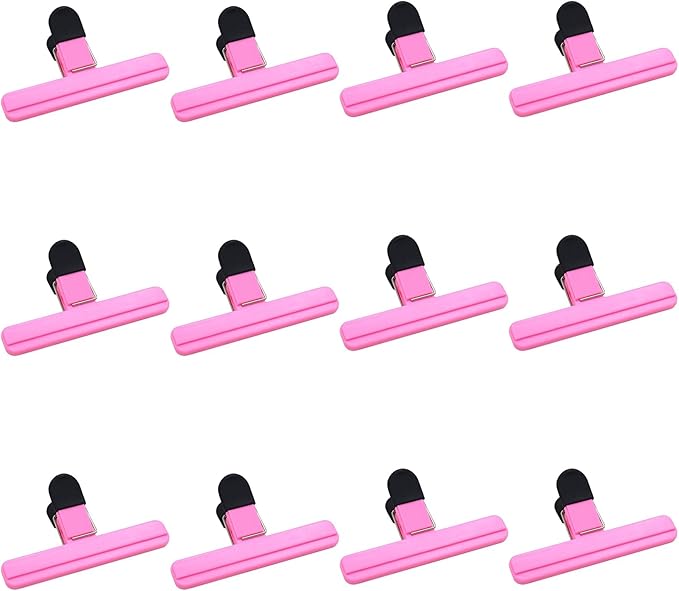 12Pack Large Chip,ULIFESTAR Food Clips,Upgrade Wide Open Bag Clips for Food Storage with Air Tight Seal Grip,Assorted Color(Pink 15.3 * 8.6 * 2.5cm/6.02 * 3.39 * 0.98")