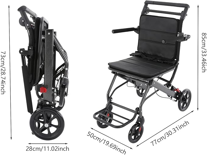 Lightweight Transport Wheelchair, Lift Transfer Chair, Portable Traveling Wheelchair, Portable Foldable Trolley for Solve The Mobility Problems