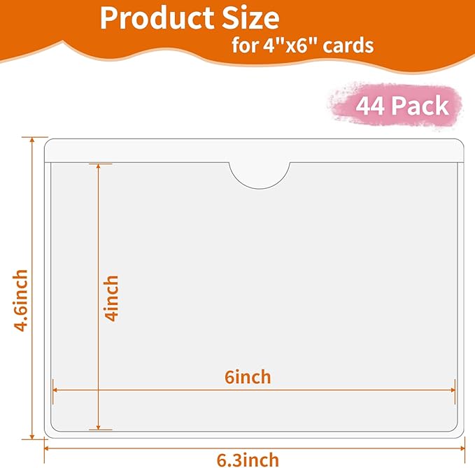 44 Pcs Storage Bin Labels, 4×6 in Index Card Holder, Clear Adhesive Pockets | Strong Adhesive, Waterproof & Clear, Removable with No Residue, for Tote Bin Box Drawer, Library Classroom Organization