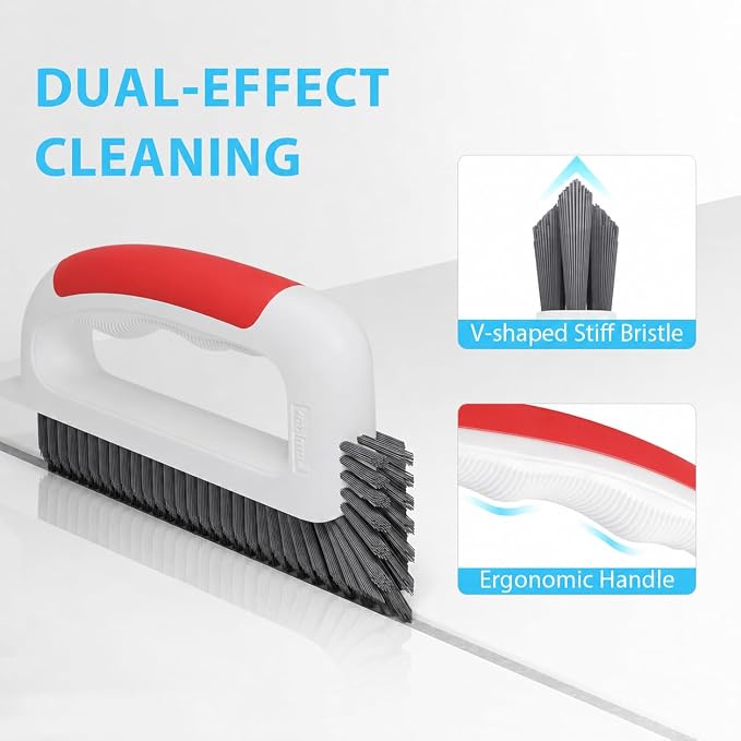 Lumkew Grout Brush Cleaner for Tile Floors Grout Cleaning Brushes Scrub Red | V Shape, Hard Bristle, Grout Scrubber for Bathroom Shower Kitchen