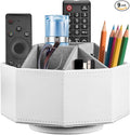 YAPISHI Swivel Remote Control Holder,9 Rooms Desk Organizer and Decorations for Living Room,Leather Bedside Storage Caddy for TV Controllers/Makeup Brush Pen/Office Stationery/Art Supplies/Eyeglasses