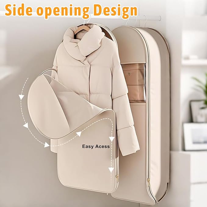 Space Saving Hanging Garment Bag with Self Compression Zipper,Space Saving Hanging Protector for Down Coat, Transparent Visibility Space Savin gown Coat Compression Dust Cover for Closet Storage