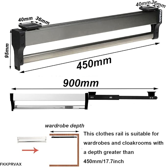 Closet Clothes Hanger Rail,Pull-Out Closet Rod 30-60cm,Wardrobe Clothing Rail,Closet Organizer Rack for Pants and Coat (450MM/17.7INCH)