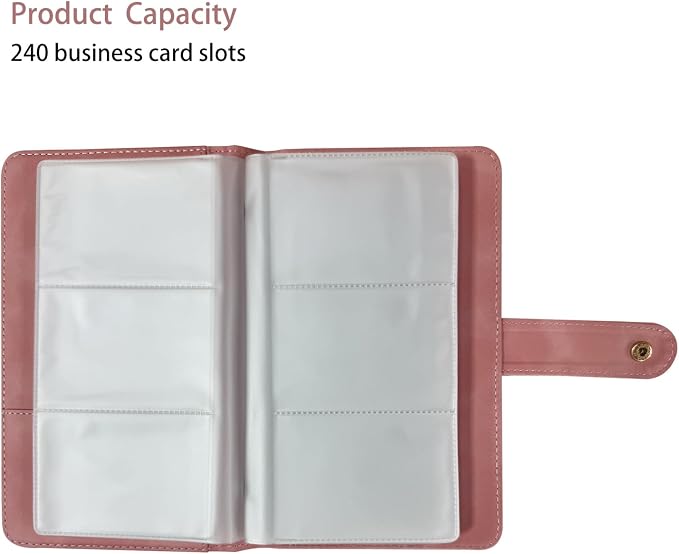 Leather Professional Business Card Holder Book Organizer, 240 Card Slots Capacity Booklet, Premium PU Name Cards Storage Folder with Soft Cover, Credit Card Binder Holder for Men/Women (Pink)