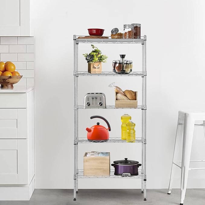 Meet perfect 5-Tier Wire Shelving Unit, NSF Certified Metal Storage Rack, 750 lbs Capacity Heavy Duty Shelf, Adjustable Pantry Organizer for Kitchen Garage Laundry, 47.6" H x 21.5" W x 11.6" D