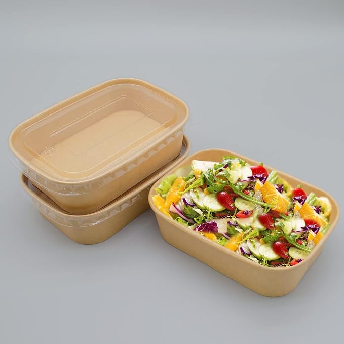 17oz Disposable Food Meal Prep Container with Lids, 50 Sets Paper Acai Bowls Compostable for Soup Noodles Microwave Safe, Leak-Proof Salad Bowl for Lunch Party Home School Take Out