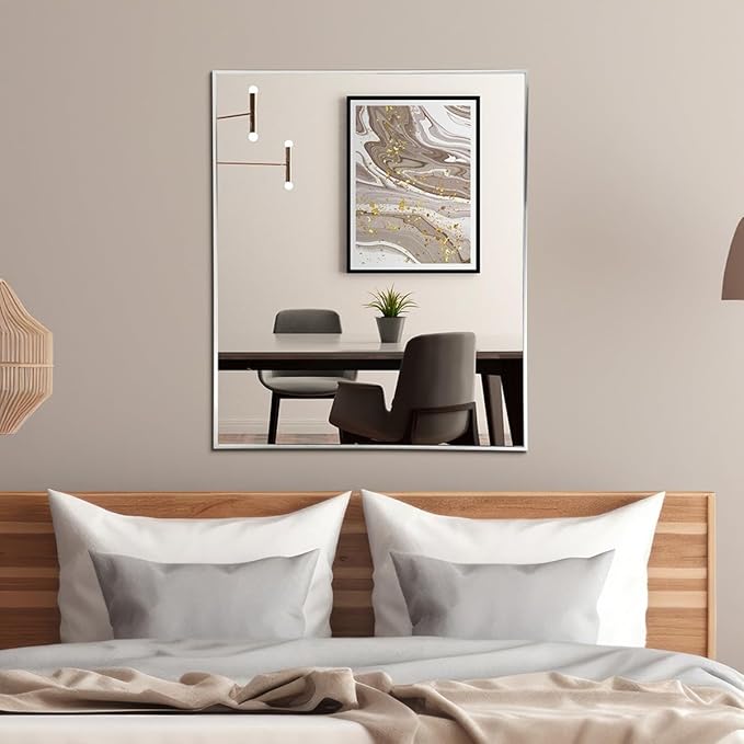 Head West Spectrum Modern Mirror 30"x36" | Stainless Steel Frame with Brushed Nickel Finish - Rectangular Shaped - Horizontal & Vertical Mount - Ideal for Bathroom and Living Room Decor