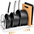 Pot Rack:Expandable Pan Organizer for Cabinet,Pot Lid Holder with 6 Adjustable Compartment for Kitchen Cabinet Cookware Baking Frying Rack,Apricot