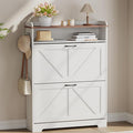 Shoe Cabinet with 2 Flip Drawers, Farmhouse Narrow Shoe Cabinet Organizer with 2 Adjustable Shelves & 2 Hooks, Shoe Rack for Entryway, Foyer, Hallway, White, 31.5" W x 8.7" D x 41.7" H