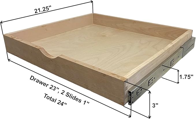 Couver Pull Out Drawers For Cabinets, 24"W x 21"D x 3"H Soft Close Slide Out Wood Shelves Storage Organizer for Kitchen, Finished, Heavy-Duty, Non-Assemble