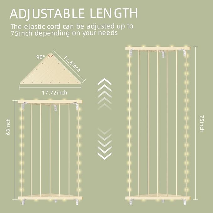 Stuffed Animal Storage Shelf Organizer(Patented) - Corner Stuffed Animal Holder Length Adjustable - Wall Plush Storage with Light for Nursery Playroom Bedroom Kids Room (Beige)