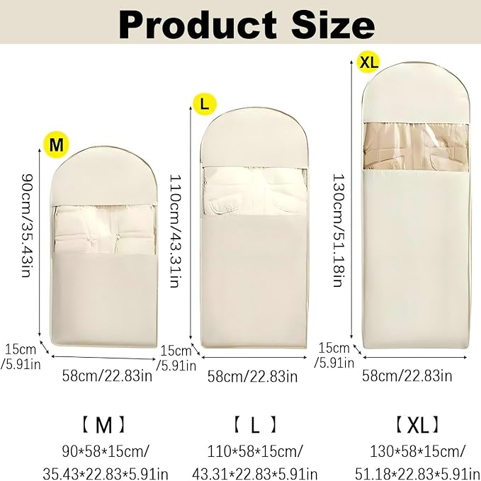 Space Saving Hanging Garment Bag with Self Compression Zipper, New Update Space Saver Clothes Storage Organizer, Dust Cover Clothes Bags for Down Coat Suit Dress or Jacket (Beige, L)