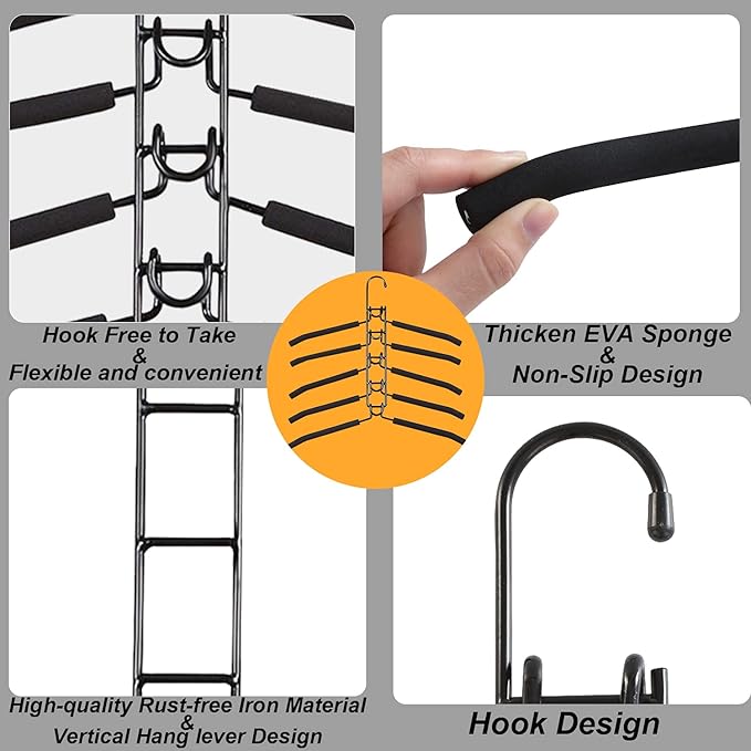 Space Saving Hangers for Clothes 2 Pack Closet Storage | Heavy Duty Non-slip Foam Padded, Detachable Design. Fits Shirts, Coats, Suits. Perfect Storage for Dorms & Apartments