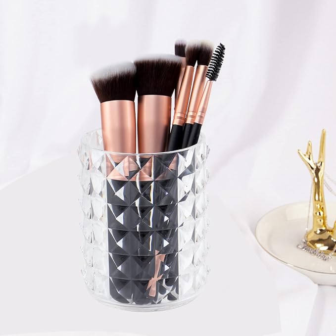 Acrylic Makeup Brush Holder, Brush Organizer, Vanity Accessories | Clear Make Up Brush Holder Organizer, Round Cosmetic Storage Cup Pen Holder for Desk Vanity, Marker Organizer Office Supplies