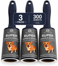 Extra Sticky Lint Roller, 3-Pack 300 Sheets, Pet Hair | Extra Sticky | Cat & Dog Hair | Straight-Cut Sheets | Navy Ergonomic Handles | Clothes | Furniture | 3 Complete Rollers