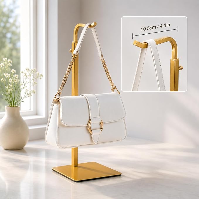Purse Display Stand, Height-Adjustable Tabletop Handbag Holder, Multi-Use Display Rack and Banner Stand for Happy Birthday Banners, Lanterns and Wreaths, for Home, Retail and Party Use, Gold