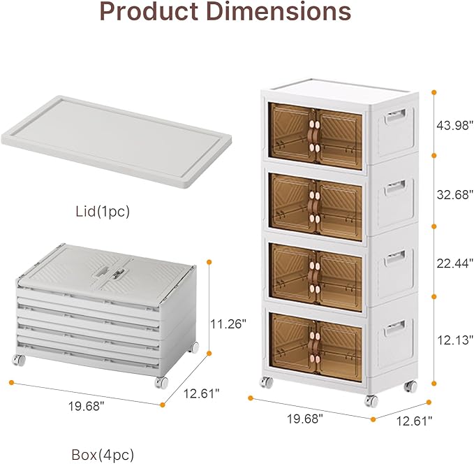 UAMFURI Stackable Storage Bins with Lids, 384QT Closet Organizers, Lockable Storage Cabinet，Foldable Storage Box with Doors and Wheels, Plastic Drawers for Home, Garage, Office (8, White, Medium)