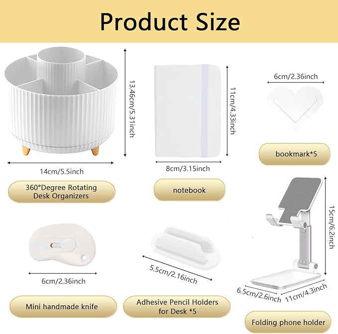 Office Supplies,Desk Accessories,with Stapler, Tape Dispenser,Desk Organizer,Folding Phone Holder,Pen,Journal Notebook,Scissor,Staple Remover,Staples,Clear Tape,Sticky Notes,Paper Clips,Bookmark,Ect