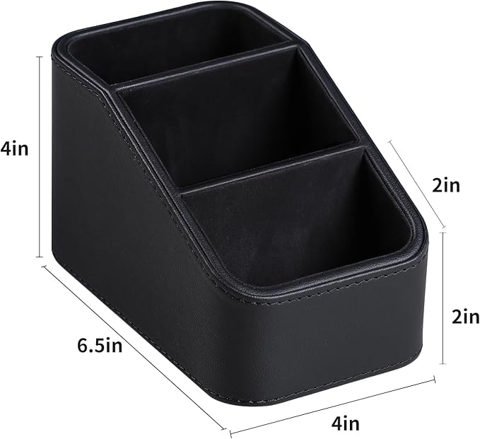3 Compartments PU Leather Remote Control Holder, TV Remote Holder for Couch | Small Pen Desk Organizer for Office Bedside Living Room, Remote Caddy Nightstand Organizer