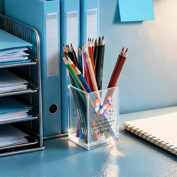 Every Day Is A New Opportunity To Rewrite Your Acrylic Pencil Holder Cup, Butterfly Pen Holder Gifts For Women Girls Sister, Inspirational Gifts for Friends, New Job Gag Gift for Coworker