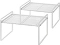 Shantton 2Pack Kitchen Cabinet Shelf Counter Organizer Rack Pantry Storage Bathroom Bedroom Office Table Desk Space Saving Stackable Rust Resistant Non Slip White Wide L13.1in W10.6in H7.3in