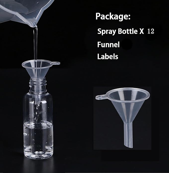 Spray Bottles, 12 Pack 4oz 120ml Clear Empty Fine Mist Plastic Mini Travel Bottle Set, Small Refillable Liquid Containers, 4 Ounce