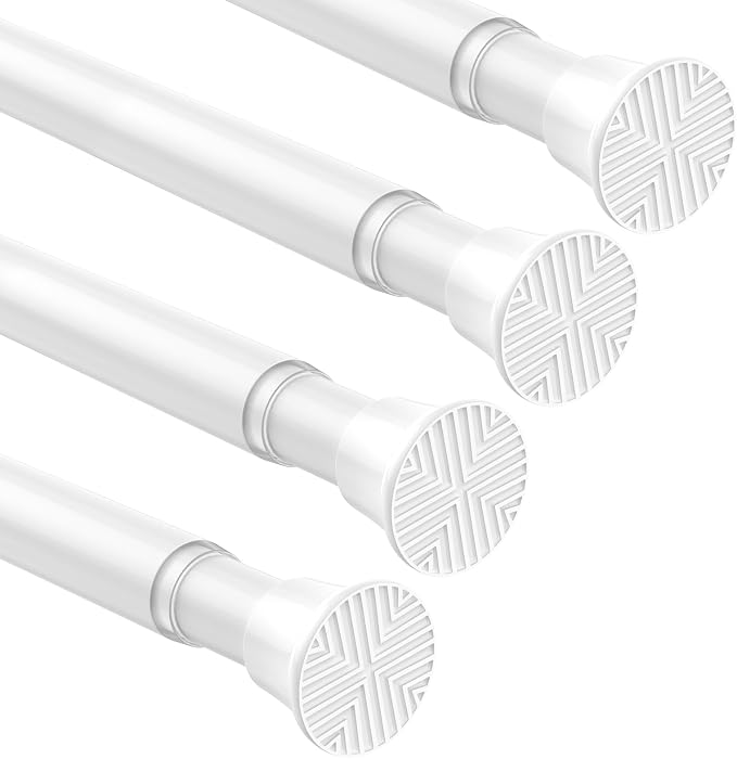 4Pack Tension Rods 23-48Inch Tension Curtain Rod for Windows White Adjustable Curtain Rods No Drilling Spring Curtain Rod Tension rods for Doorway,Closet,Windows