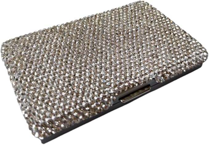 1Pc Card Wallet Card Case Bling Business Card Holder,Half Silver | Fashion,Crystal and Aluminum,Unisex-Adults,Compact Purse,Rhinestone