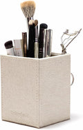 UnionBasic Square Pen Holder, Leather Pencil Cup, Desktop Caddy Stationery Organizer, Beige