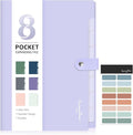 Sooez Elegant Accordion File Organizer with Labels, 8 Pocket Expanding File Folder, Portable Folders for Documents, Cute Paper Organizer for School Office Supplies, Letter Size, Light Purple