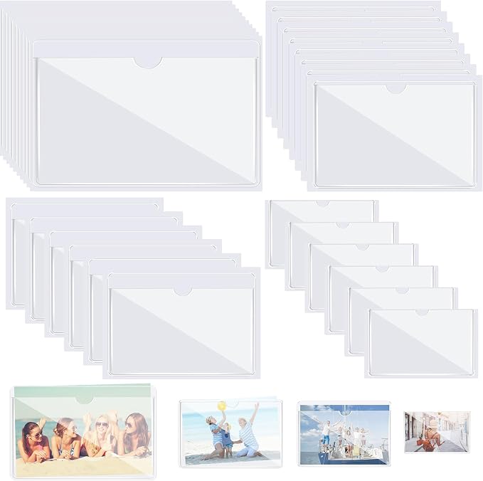 Chinco 30 Pcs Self Adhesive Pockets, Bin Labels for Storage Bins, Clear Pocket Label Sleeves, Plastic Index Card Holder with Top Open for Organizing Bins Box Drawer(Mixed Sizes)