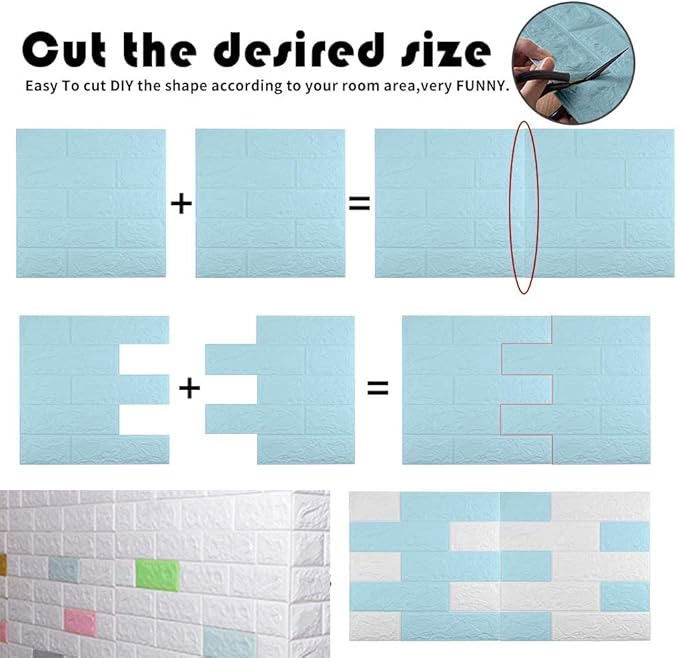 40 PCS Blue 3D Wall Panels, 58 sq.feet Coverage, Printable Wallpaper Sticker with Self-Adhesive Waterproof Brick PE Foam Wall Panels Peel and Stick for Interior Wall Decor, Home Decoration
