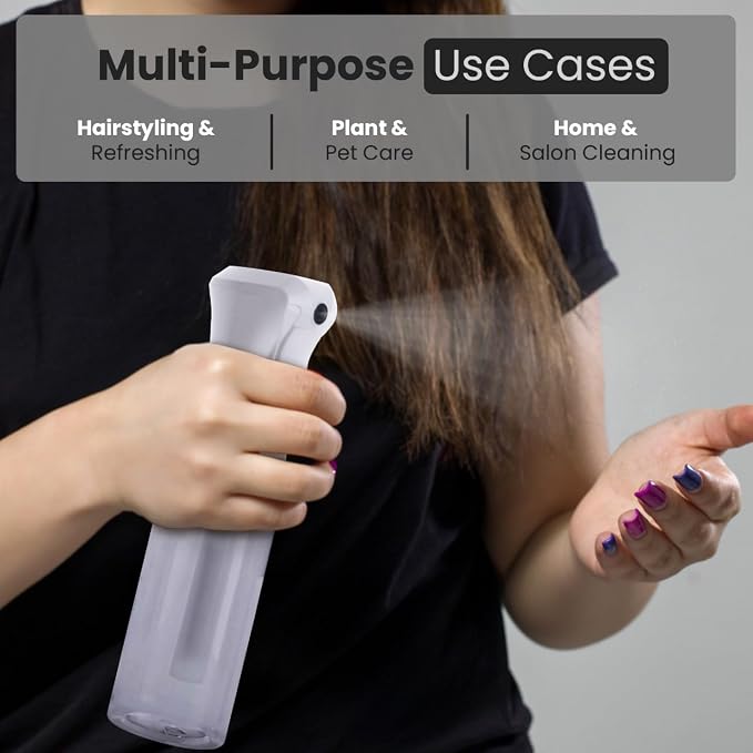 VIGOR PATH Continuous Mist Clear Spray Bottle 200ml Fine Mist for Hair | Ultra Fine Atomizer Leak Proof Ergonomic Construction 360 Refillable