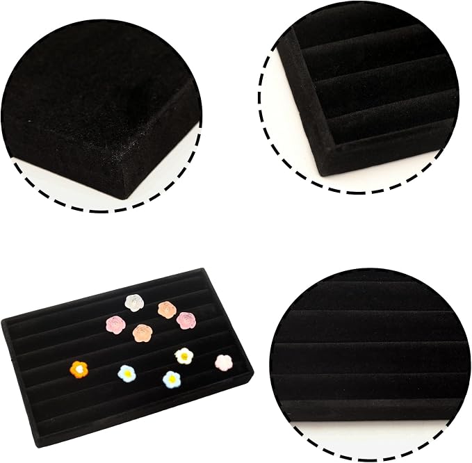 Velvet Jewelry Organizer Trays Black Stackable Jewelry Storage Display Tray, 8 Rolls