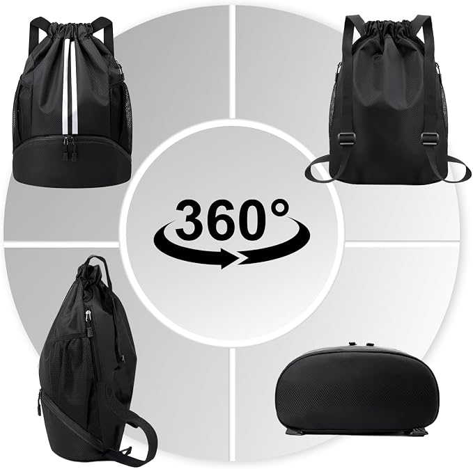 Hoedia Sports Drawstring Backpack - Swim Gym Bag for Women and Men | String Bag with Shoes Compartment and Wet Proof Pocket, Adjustable Wider Shoulder Strap, For Soccer, Basketabll, Volleyball
