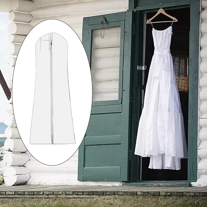 DressGarment Bag, Dirt-Proof Suit Cover Bag with Zipper for Long Dresses, Wedding Dress Garment Bag, Clear Garment Bags for Long Bridal Gown Dress Storage(160cm)