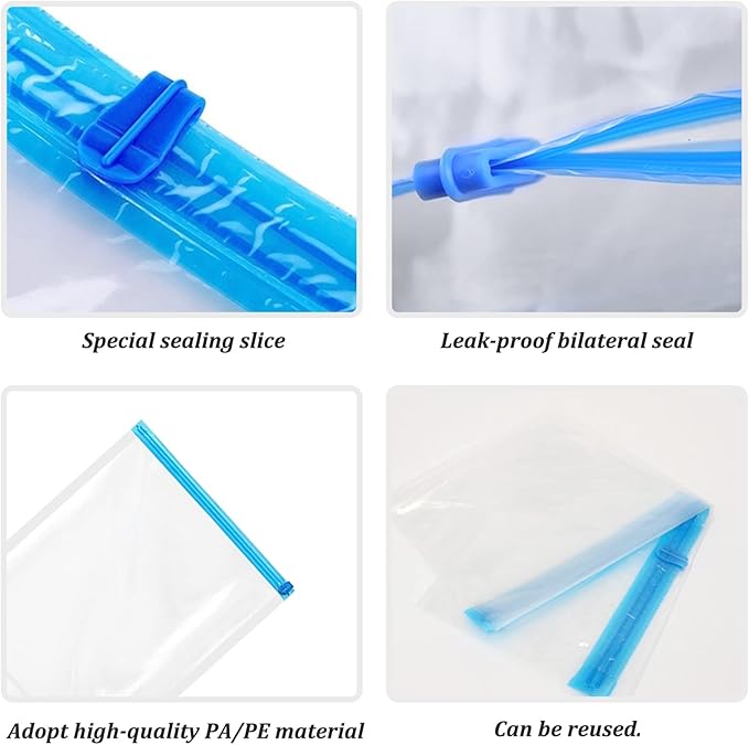 Andiker Vacuum Storage Bags 6 Pcs, Transparent and Environmental Protection Travel Compression Bags Sealing Clothes Bags Save 80% Space Saver Bag