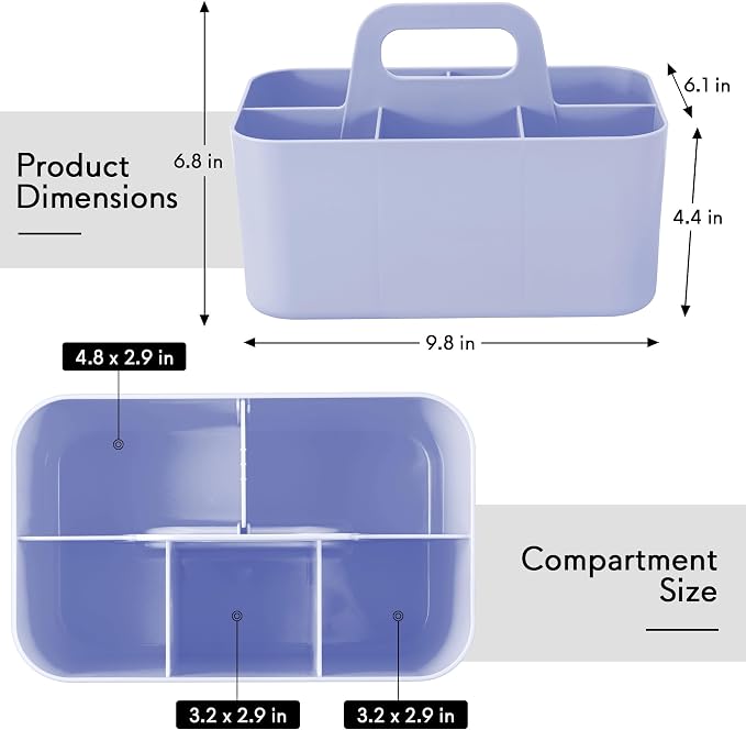 Tiawudi Multipurpose Caddy Organizer, Plastic Caddy with Handle, Stackable Desk Organizer for Stationery, Marker and Pencil, Office Supplies Organizer, Dorm Caddy
