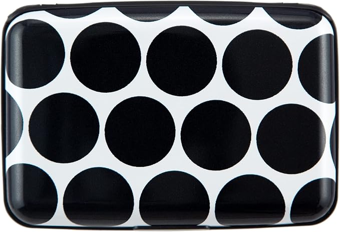 Credit Card Holder Wallet for Women Men RFID Blocking Small Metal Business Aluminum Protector Sleeves Slim Mini Cards Case (Black White Polka Dot)