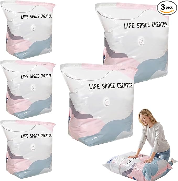 No-Pump Vacuum Storage Bags, Upgrade Large Storage Compression Bags No-Pump 3D Vacuum Storage Bags for Clothes, Comforters, Blankets, 2026 New Cube Compression Space Saver Bags (White X5)