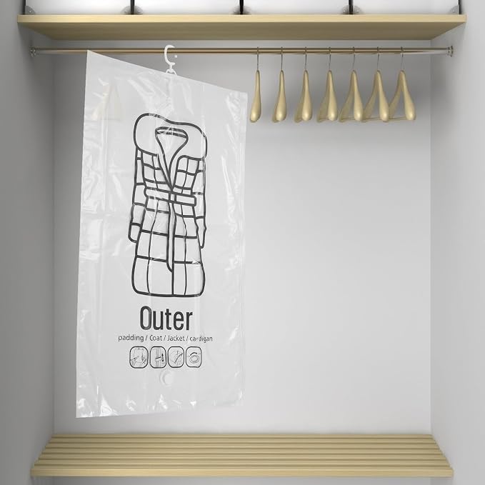 INOOMP 2pcs Large Hanging Vacuum Clothes Storage Bags Space Saver Compression for Travel and Moving