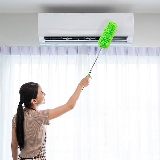 Tanlade 1 Pcs Microfiber Feather Duster for Cleaning, Extendable 13-31 Inch Ceiling Fan Duster with Bendable Head, Washable Tools for Ceiling Fans, Furniture, Car, Cobwebs (Green)