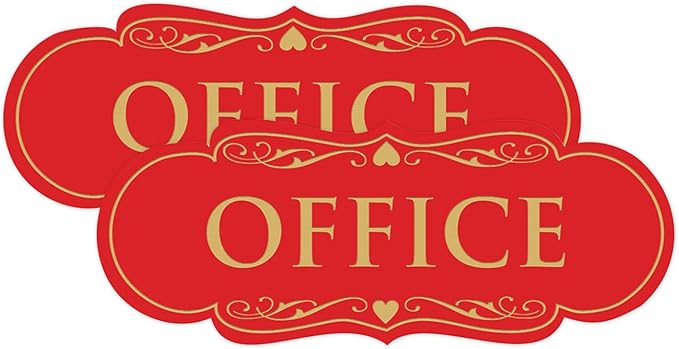 All Quality Designer Office Sign | Easy Installation - Red/Gold - Large (2 Pack)
