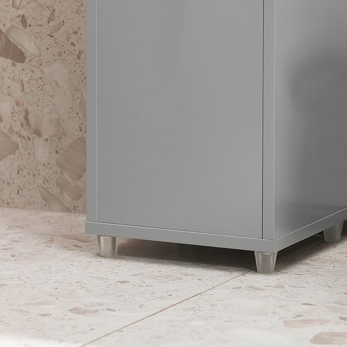 SoBuy Bathroom Storage Cabinet Adjustable Shelves, Tall Narrow, Gray | Freestanding Bathroom Organizer With Customizable Shelves, Fit Small Laundry & Bathroom Corners, BZR34-HG